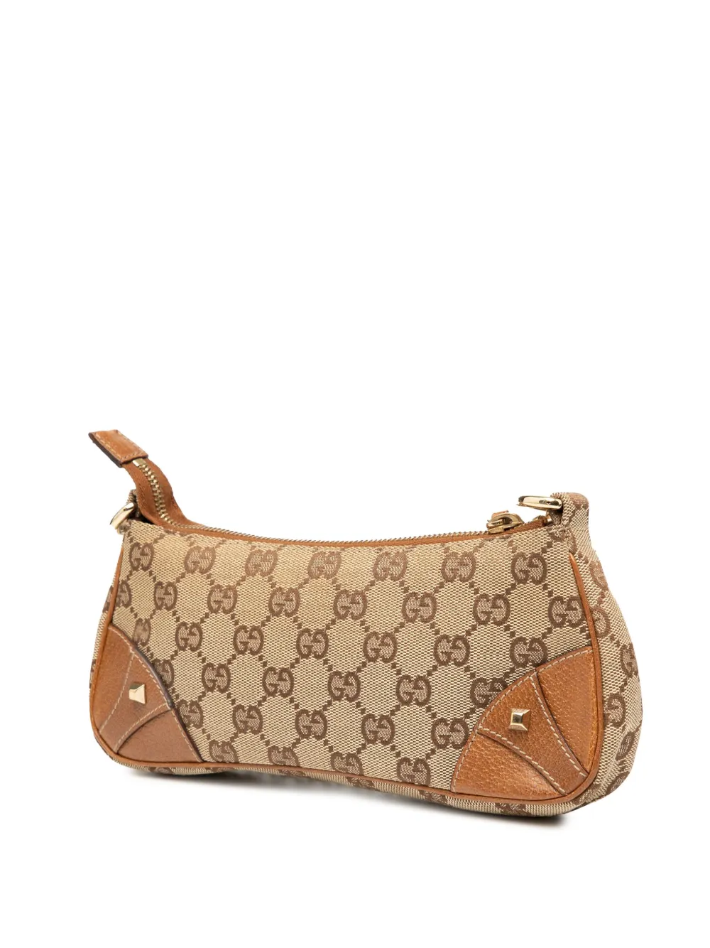 Pre-owned Gucci 2000-2015 Gg Canvas Nailhead Shoulder Bag In Brown