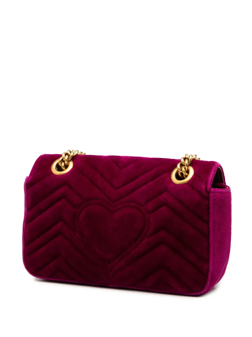 Pre-owned Gucci 2016-2025 Small Gg Marmont Matelasse Velvet Shoulder Bag In Purple