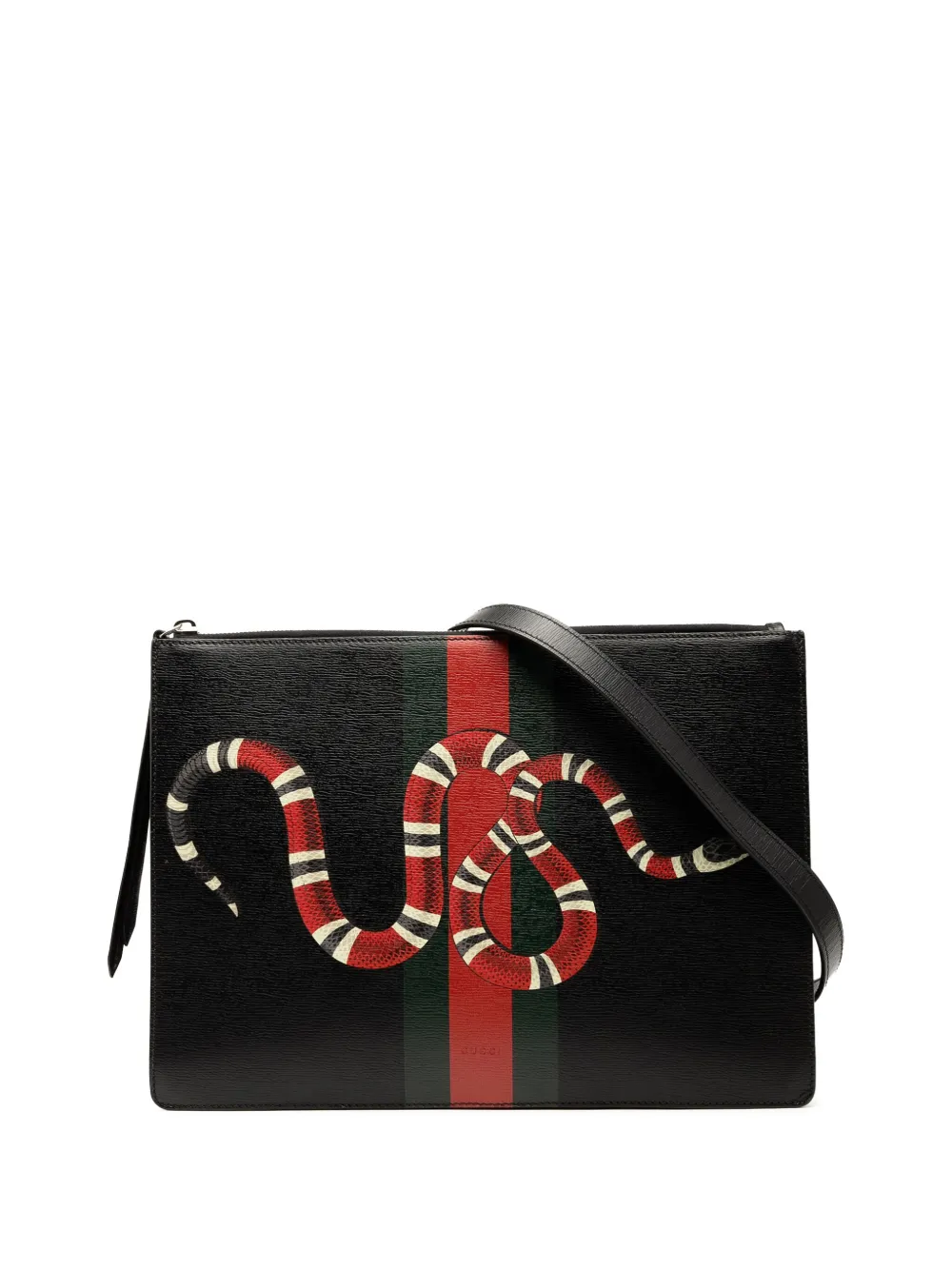 Gucci Pre-Owned 2000-2015 レザー ウェブ キングスネーク ショルダーバッグ - ブラック