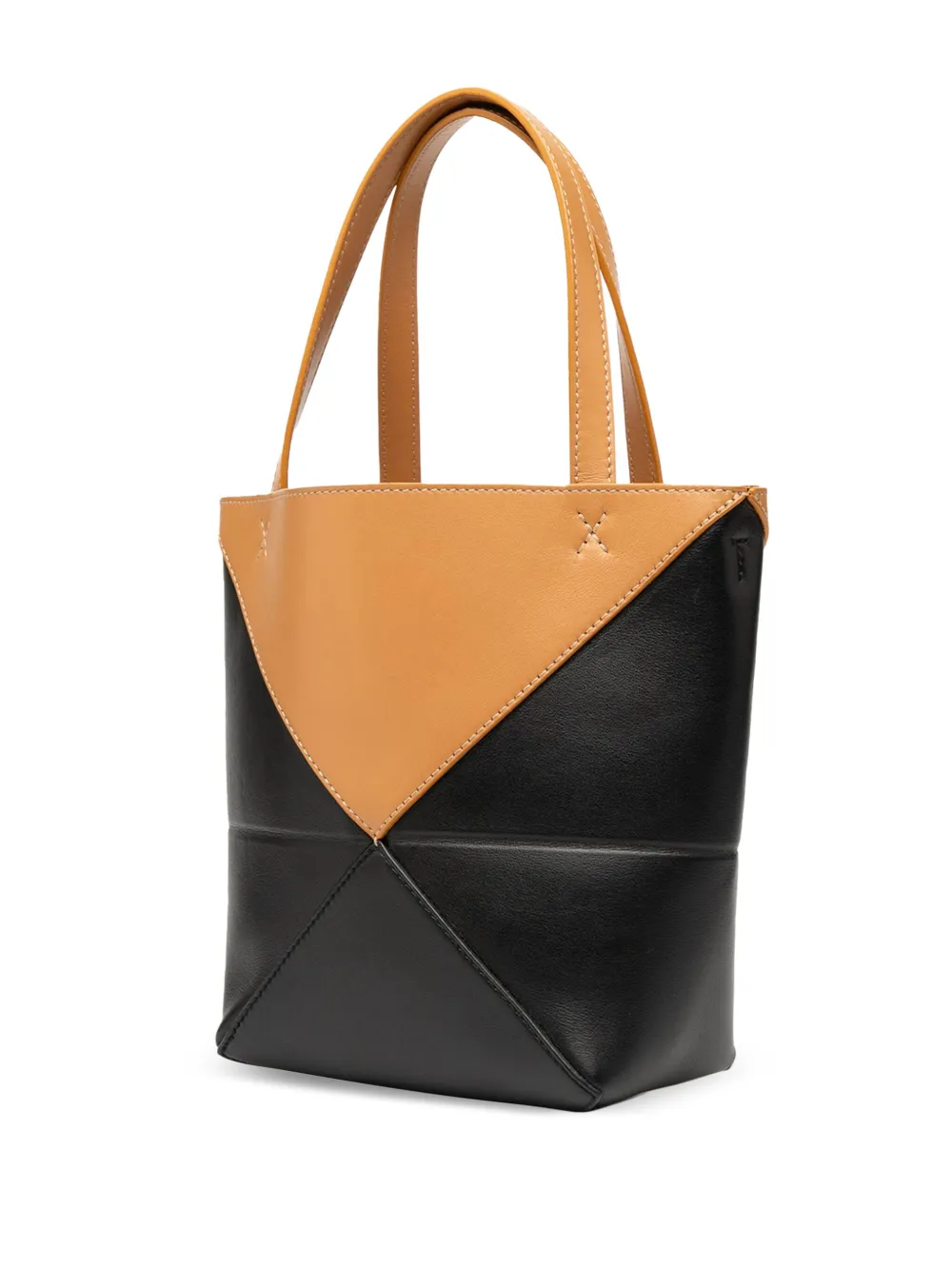 Pre-owned Loewe 2023 Mini Bicolor Shiny Calfskin Puzzle Fold Tote Satchel In Black