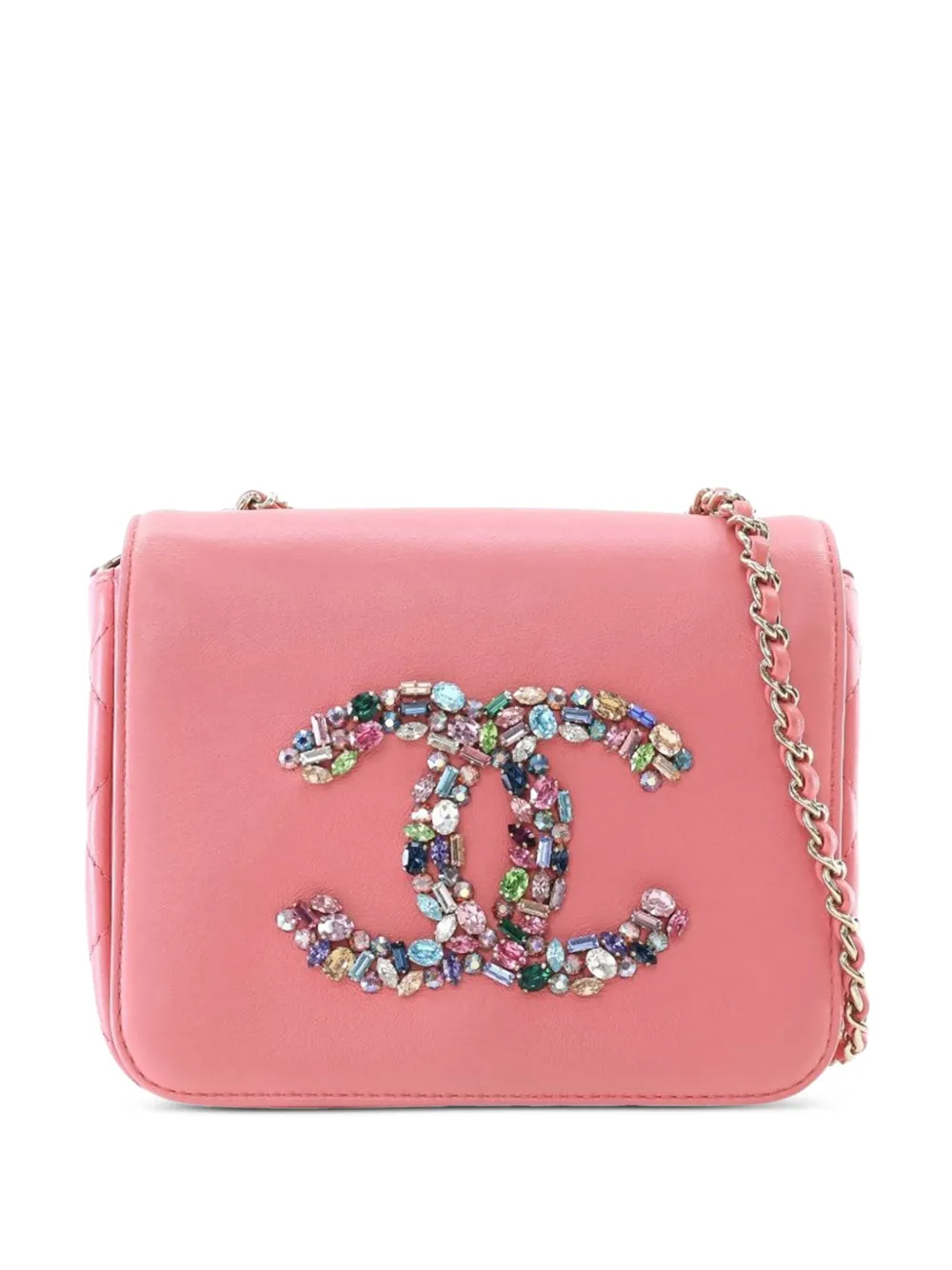 CHANEL Pre-Owned 2021 Mini Lambskin Giant Crystal CC Flap crossbody bag - Rosa
