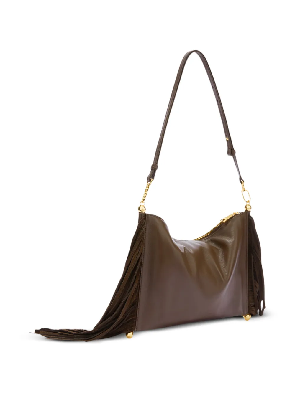 Furla XL suède schoudertas met franje Bruin