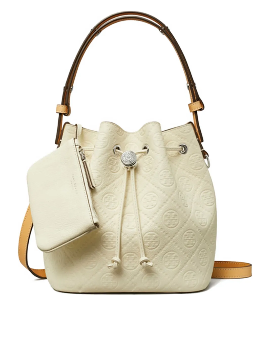 Tory Burch Borsa a secchiello in pelle con monogramma - Toni neutri