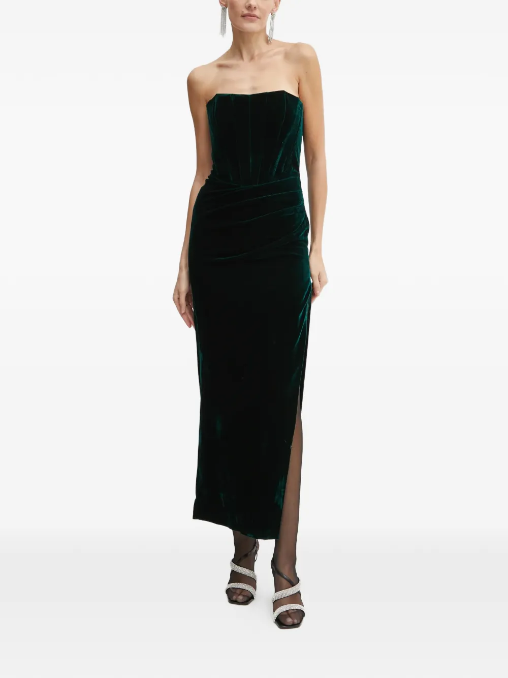 Bardot strapless slit dress - Verde