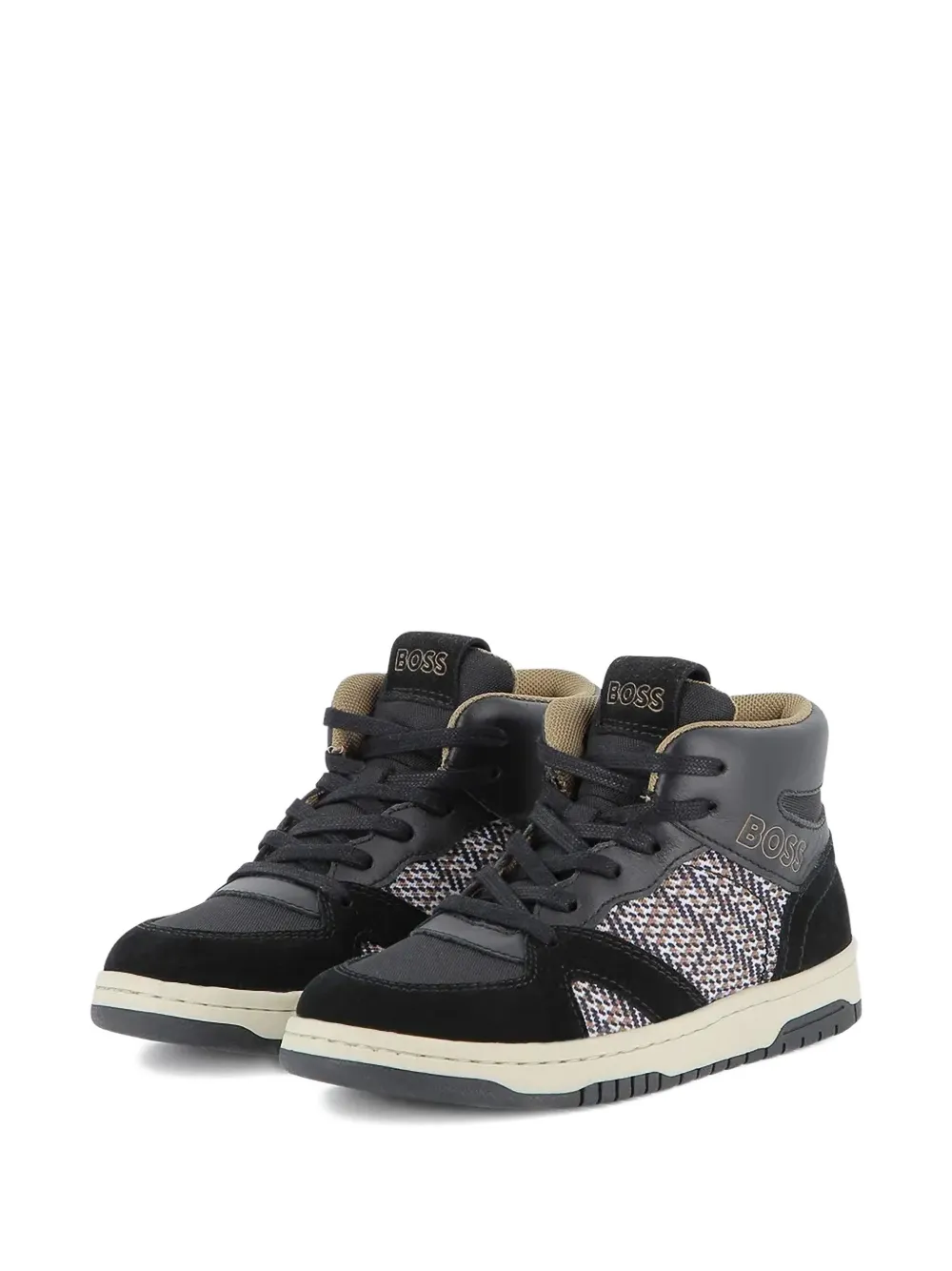 BOSS Kidswear panelled high-stop sneakers Zwart