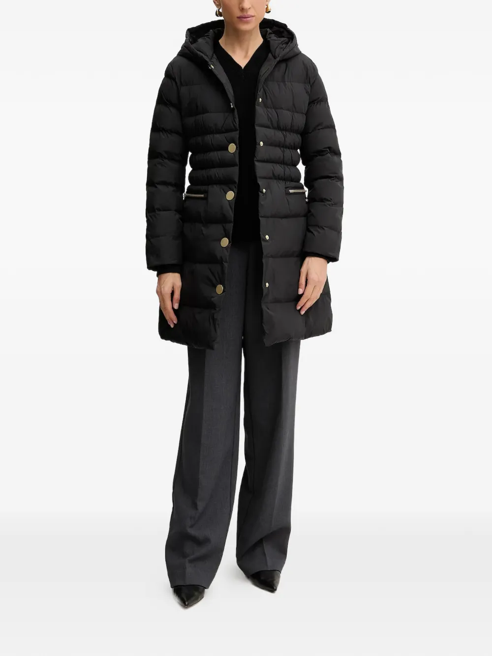 Armani Exchange Hooded Buttoned Puffer Jacket - Black 