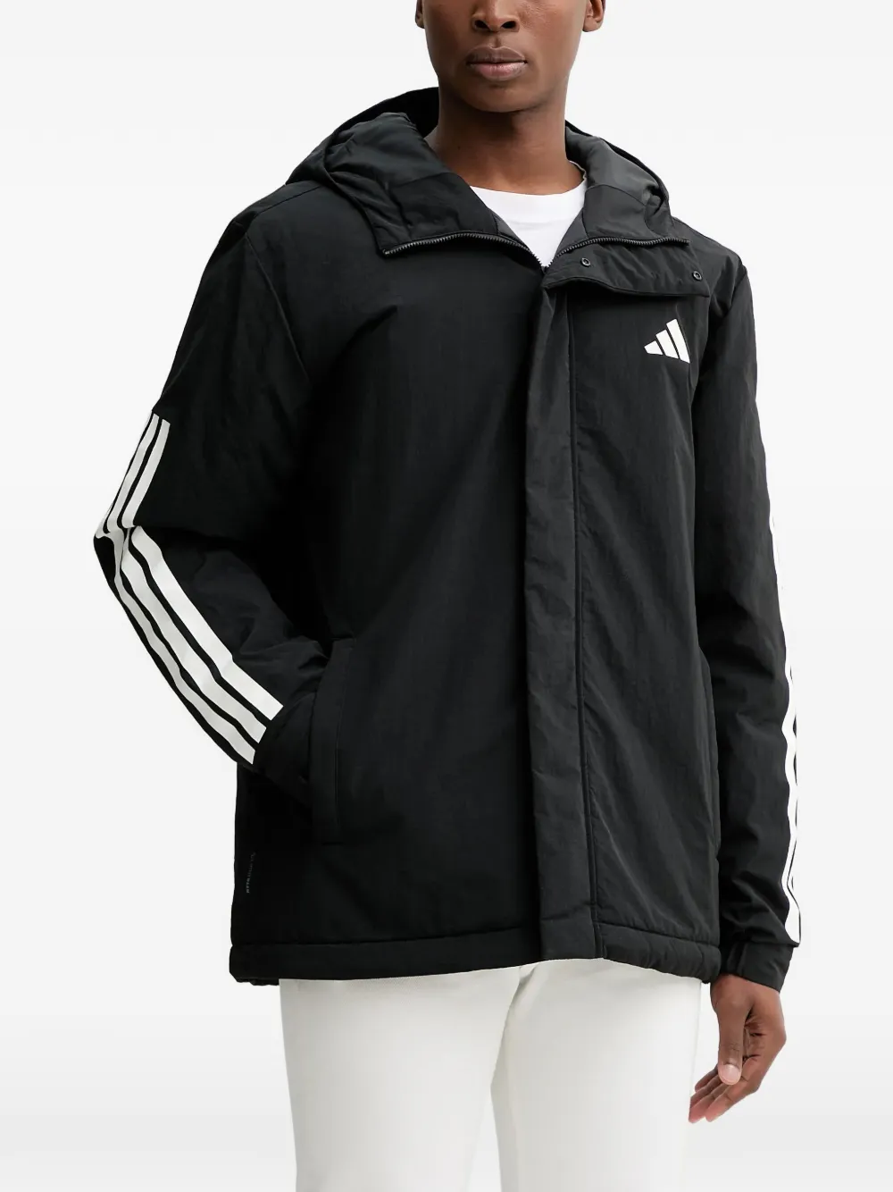 adidas hooded three-stripe jacket - Schwarz