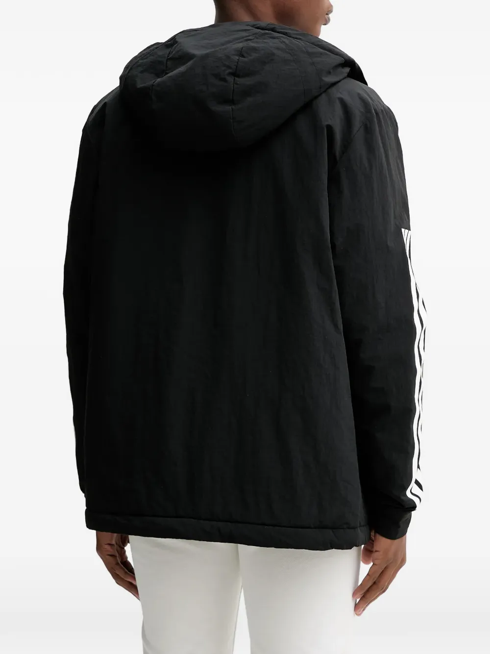  Adidas Hooded Three-stripe Jacket - Black 