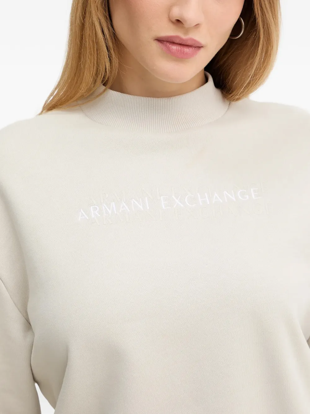 Armani Exchange Sweater met hoge hals en logo Beige