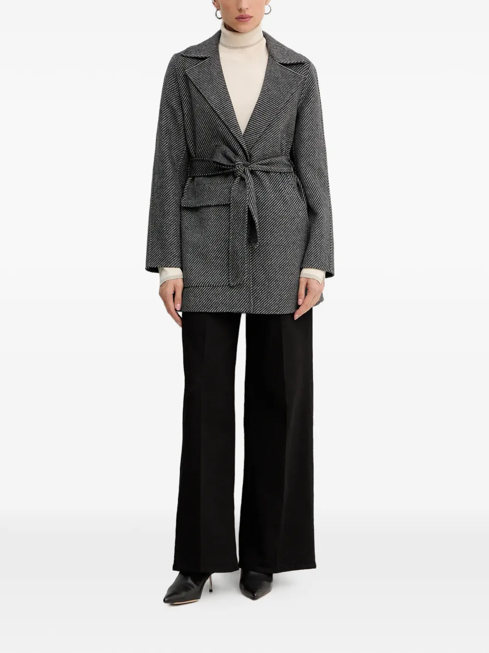  Armani Exchange Caban Herringbone Belted Coat - Grey 