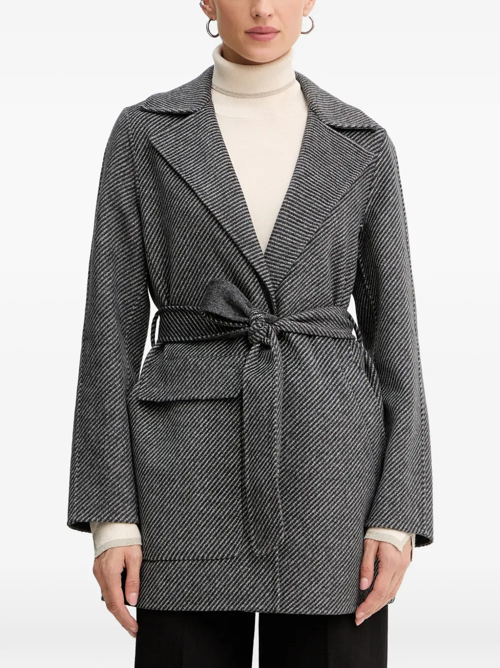 Armani Exchange Caban herringbone belted coat - Grigio