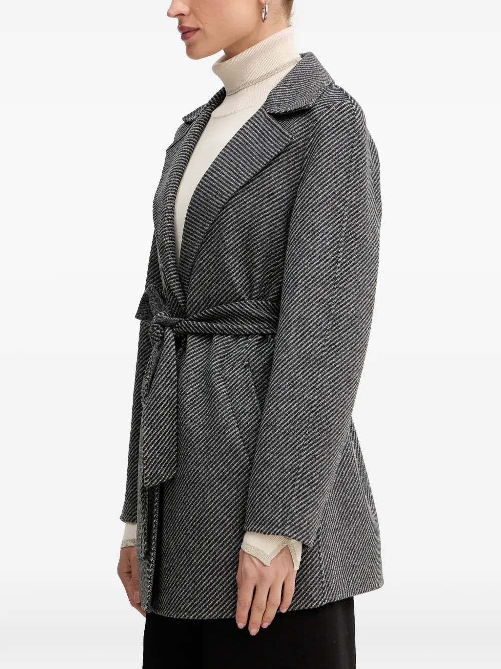  Armani Exchange Caban Herringbone Belted Coat - Grey 