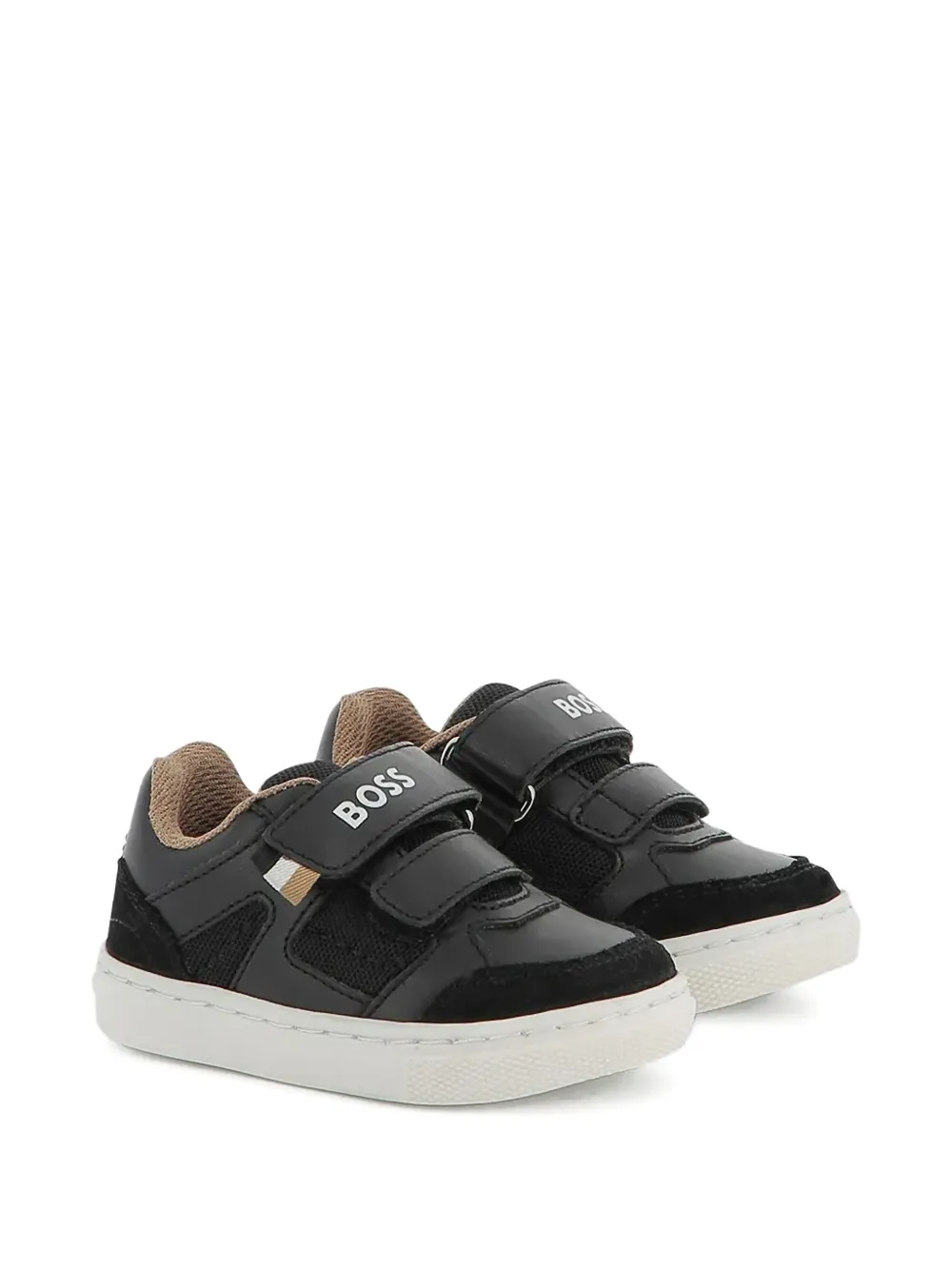 BOSS Kidswear Sneakers met klittenband en logodetail Zwart