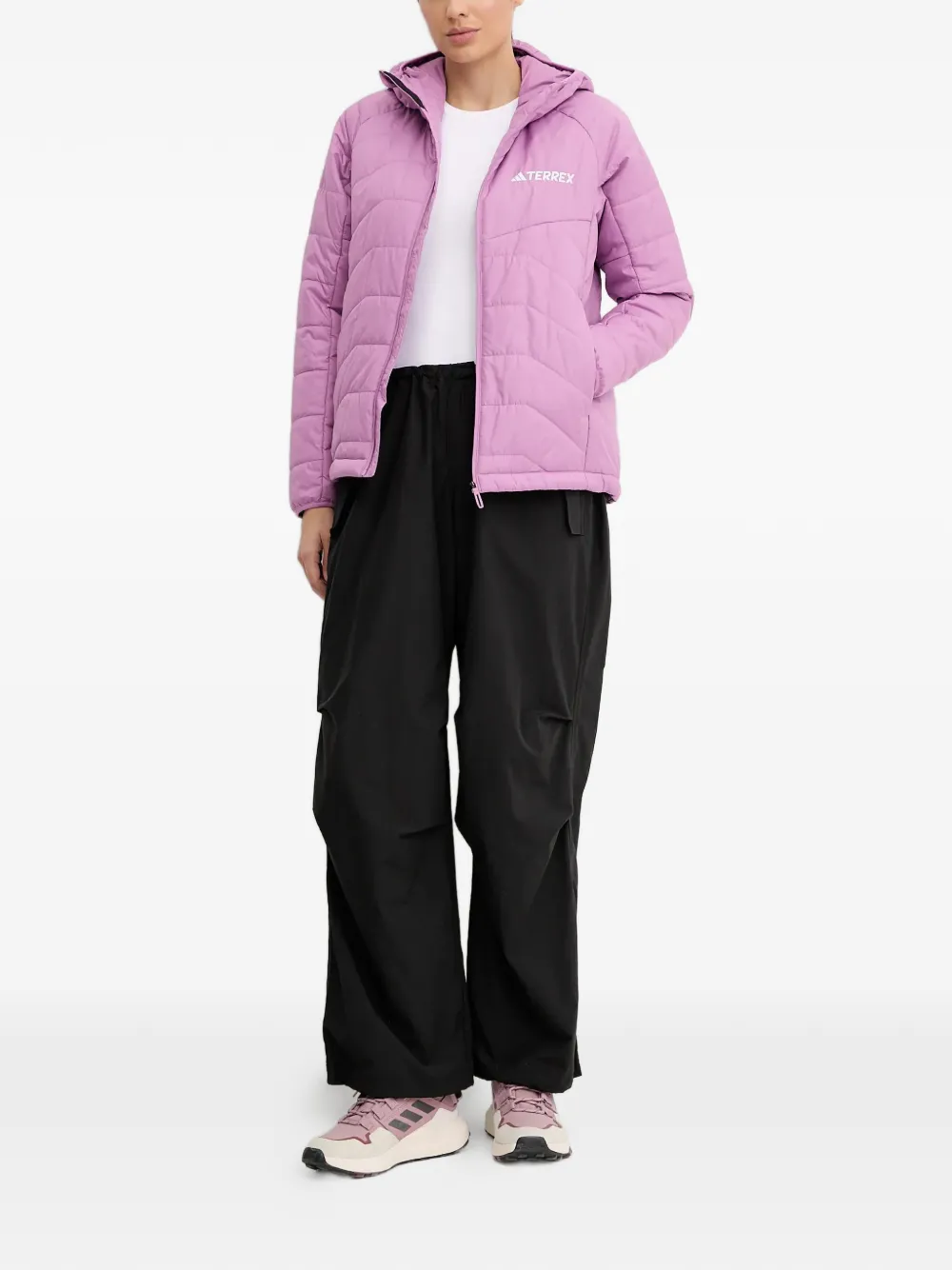  Adidas Quilted Hooded Jacket - Pink 