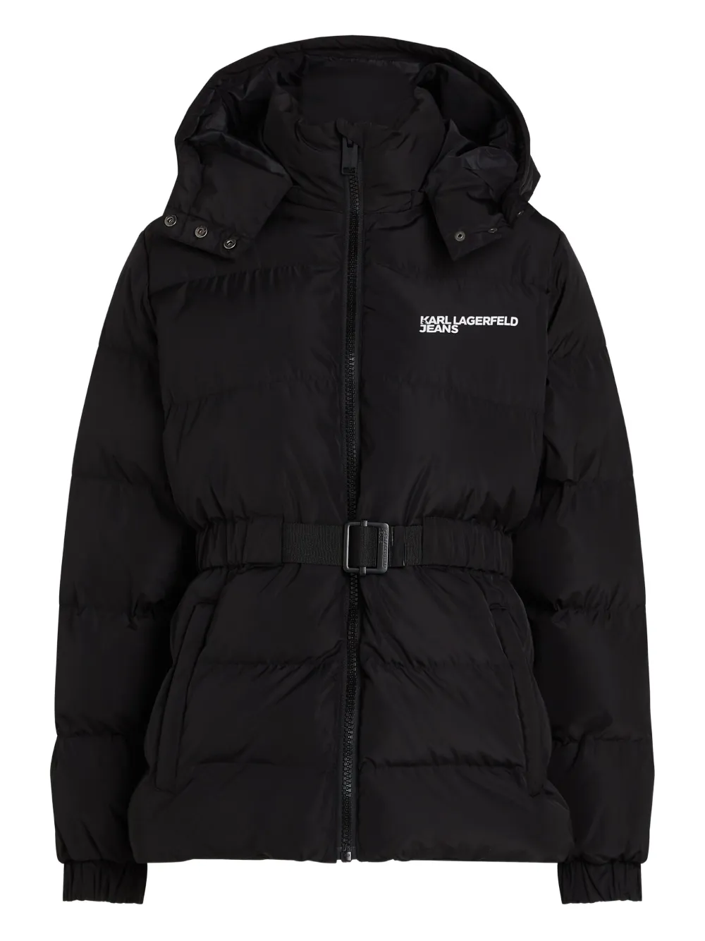 Karl Lagerfeld Jeans Piumino con cappuccio e cintura - Nero