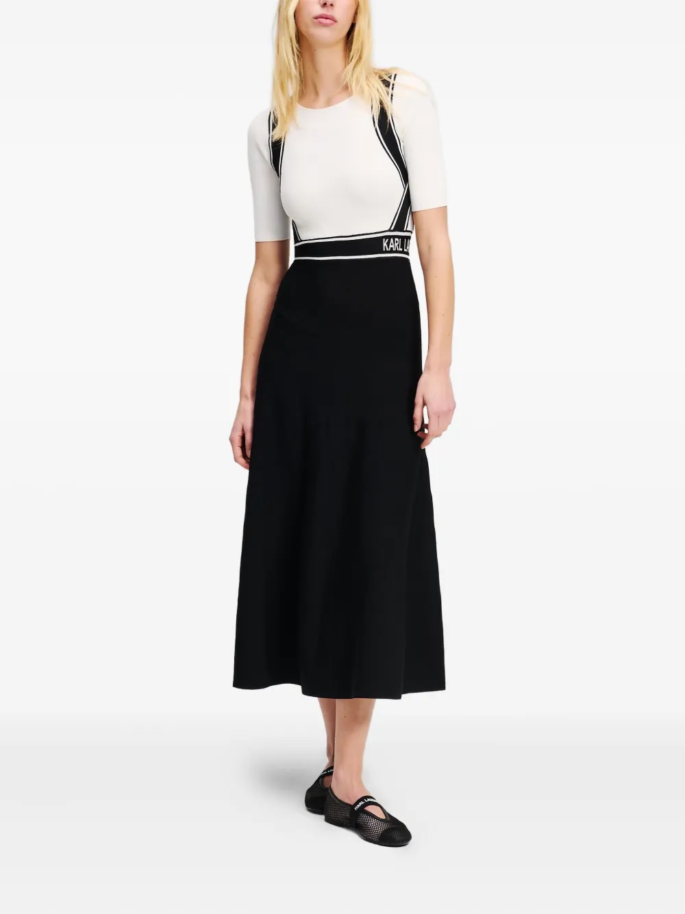 Karl Lagerfeld Gebreide midi-jurk met logodetail - Zwart