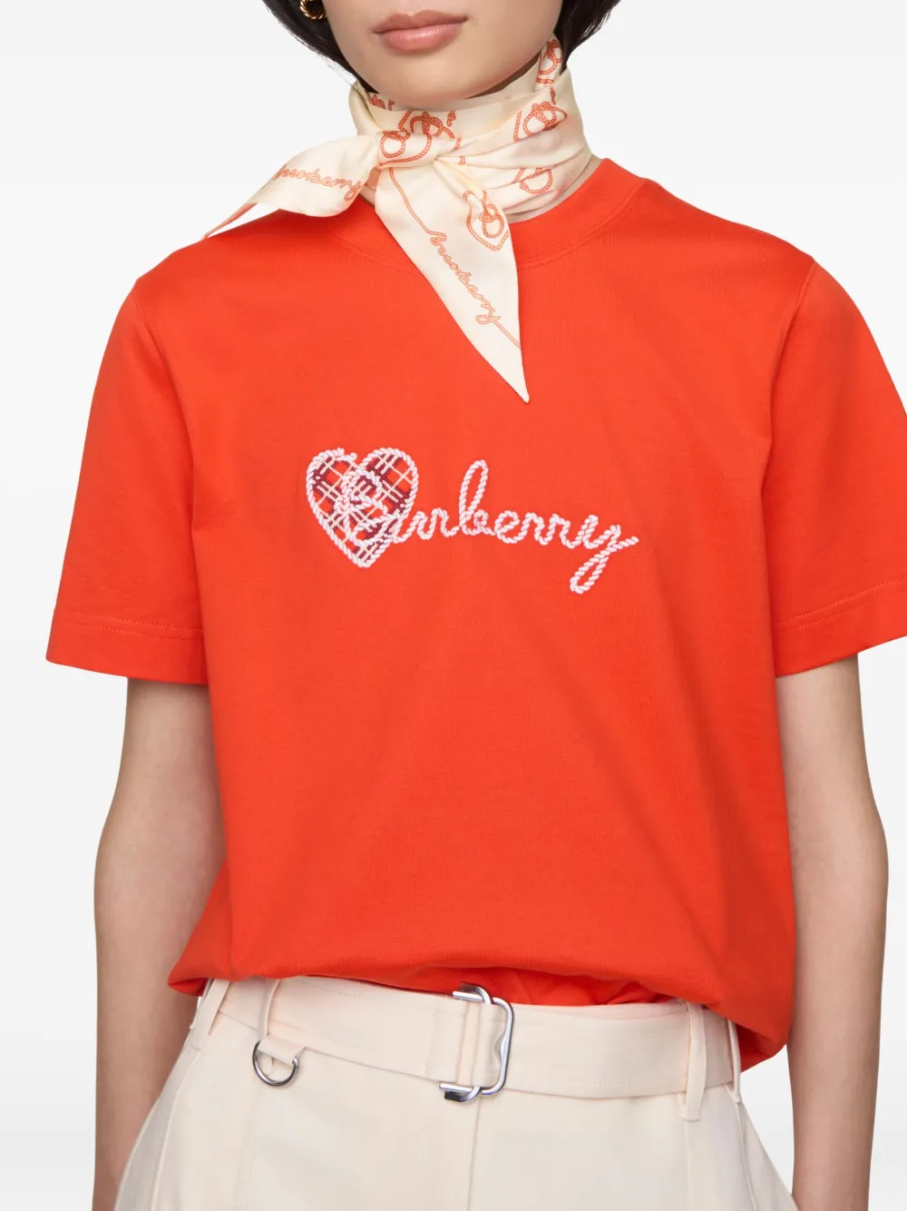 Burberry B Heart zijden skinny sjaal Beige