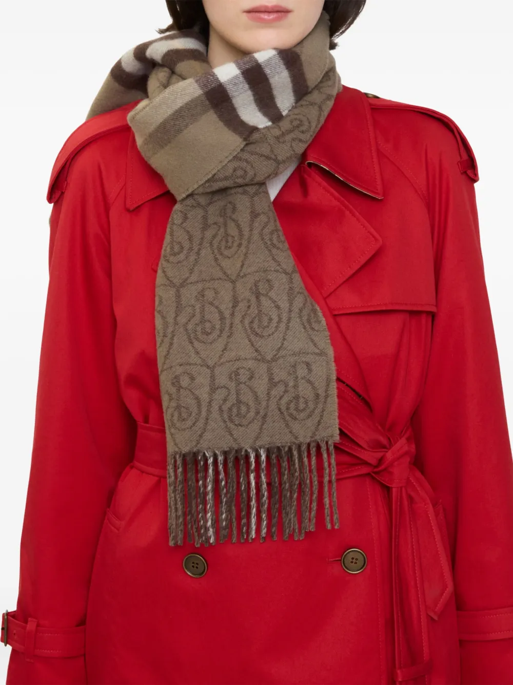 Burberry Double-face Fringed Cashmere Scarf In Brown