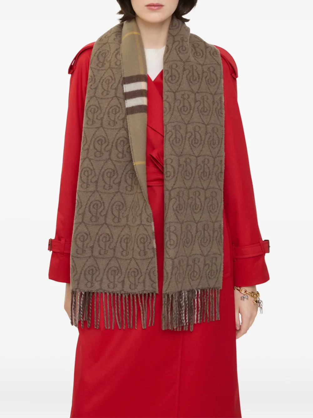 Burberry Double-face Fringed Cashmere Scarf In Brown