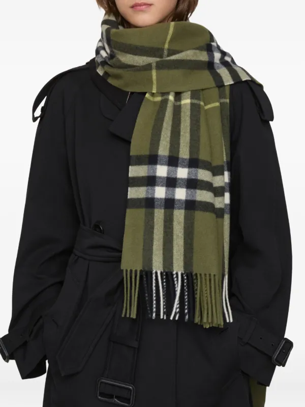 Burberry Wide Check Cashmere Scarf | Green | FARFETCH