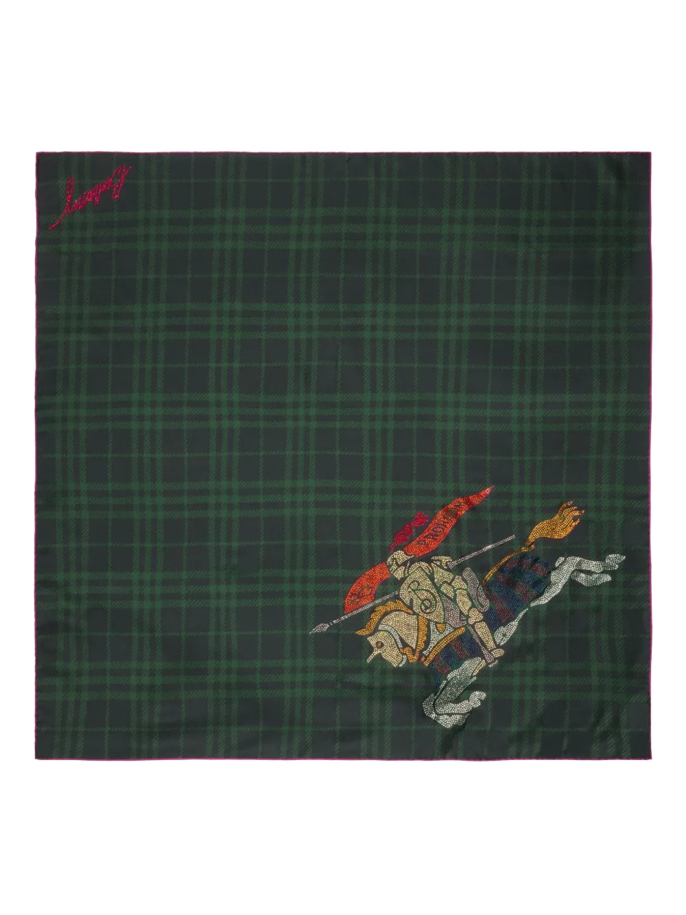Burberry Check Crystal-embellishment Silk Scarf In Green