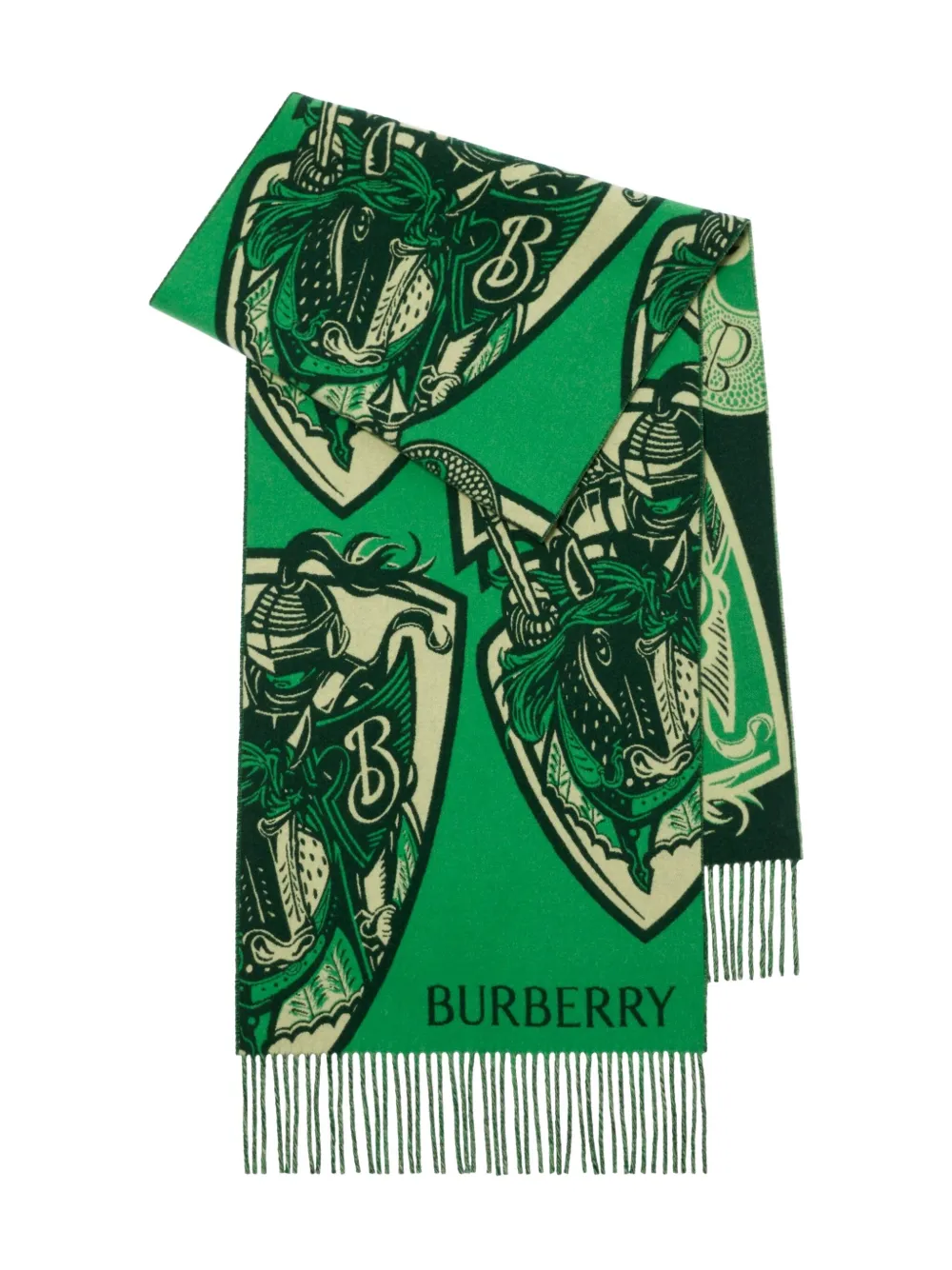 Burberry Charging Knight Wool Cashmere Scarf In Green
