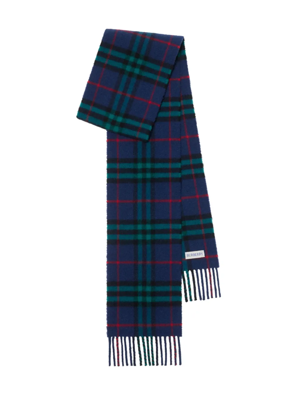 Burberry Checked Fringed Scarf In Blue