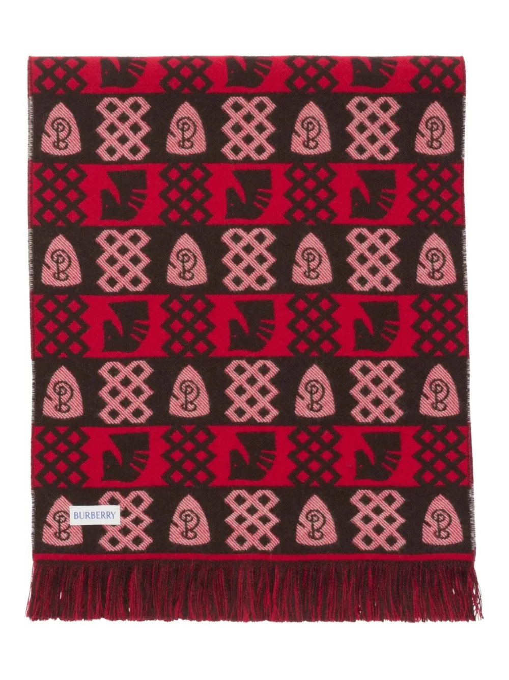 Burberry Sciarpa Fair Isle in lana con frange - Rosso