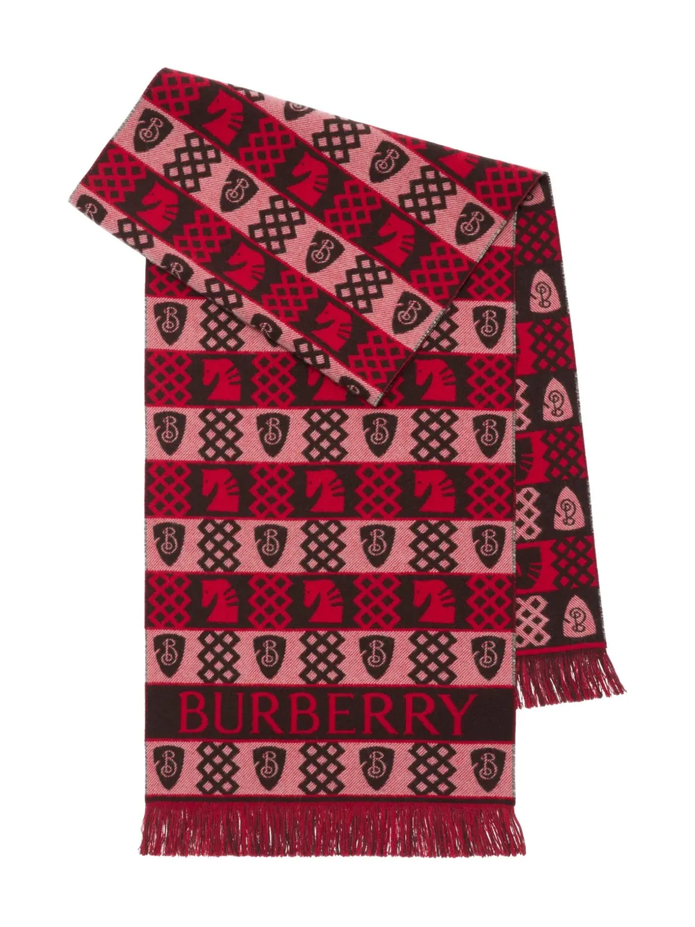 Burberry Fair Isle wollen sjaal met franje - Rood