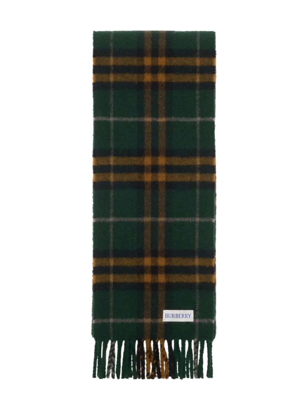 Burberry Check-pattern Fringed Cashmere Scarf In Green