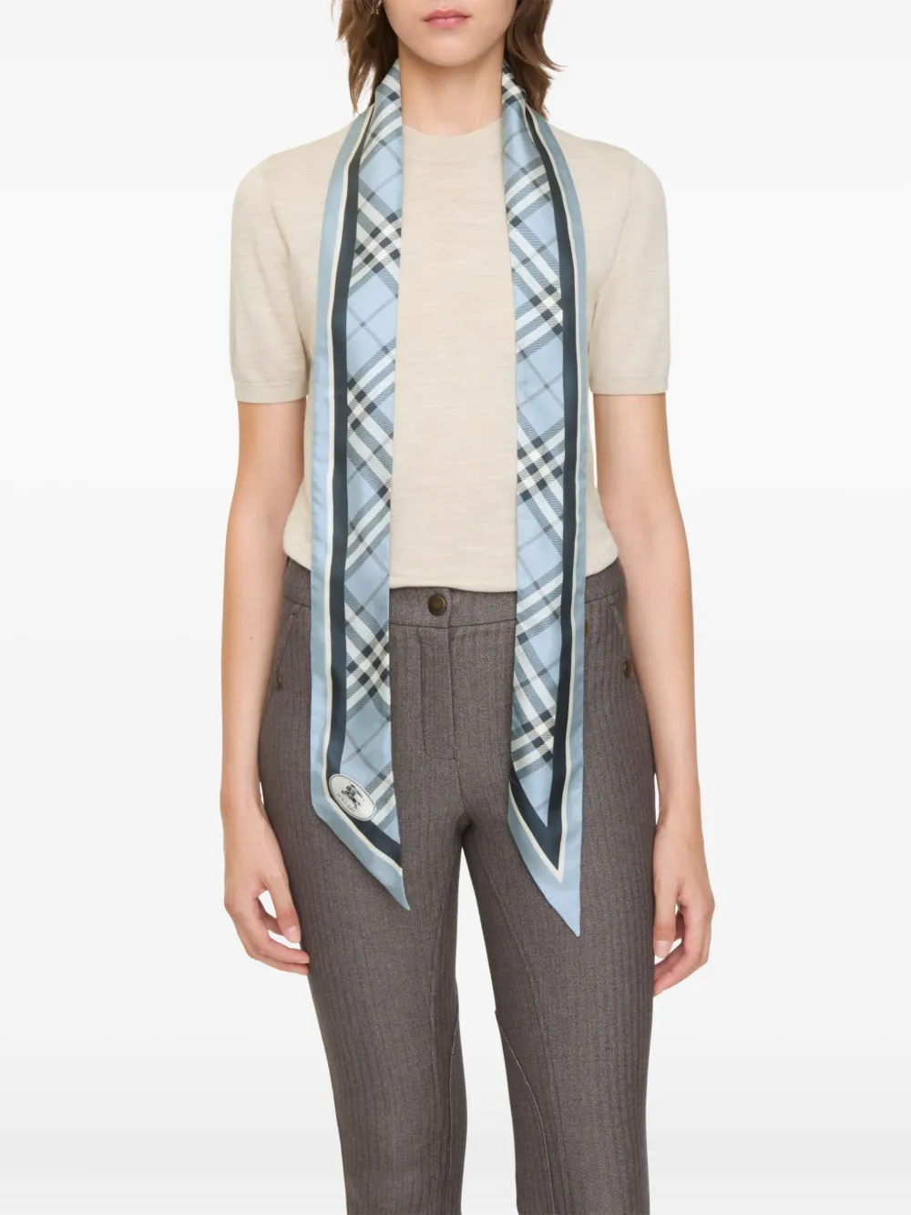  Burberry Checked Silk Scarf - Blue 