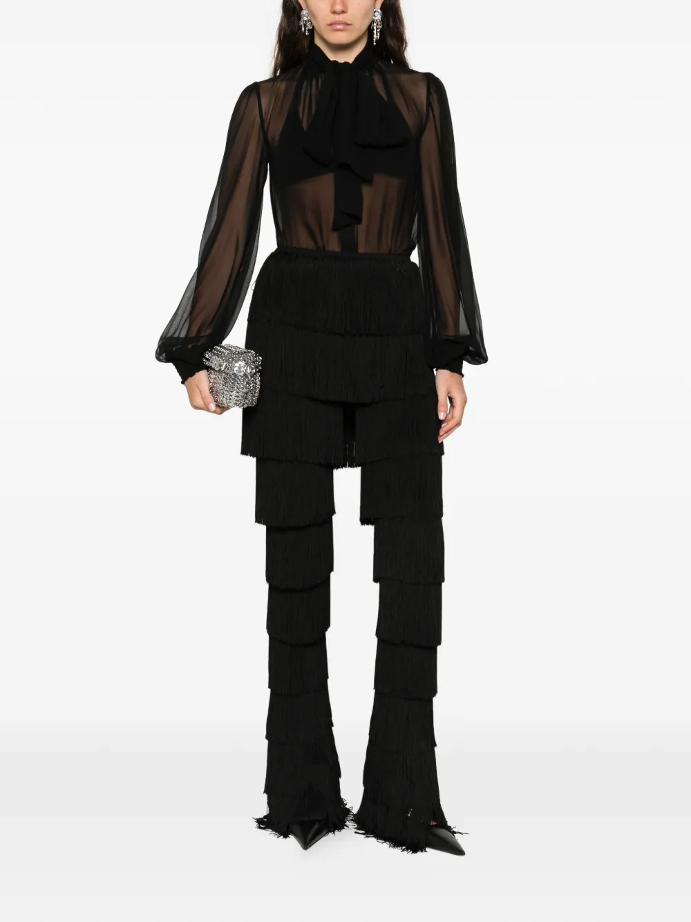 Retrofete tie long-sleeve top - Zwart