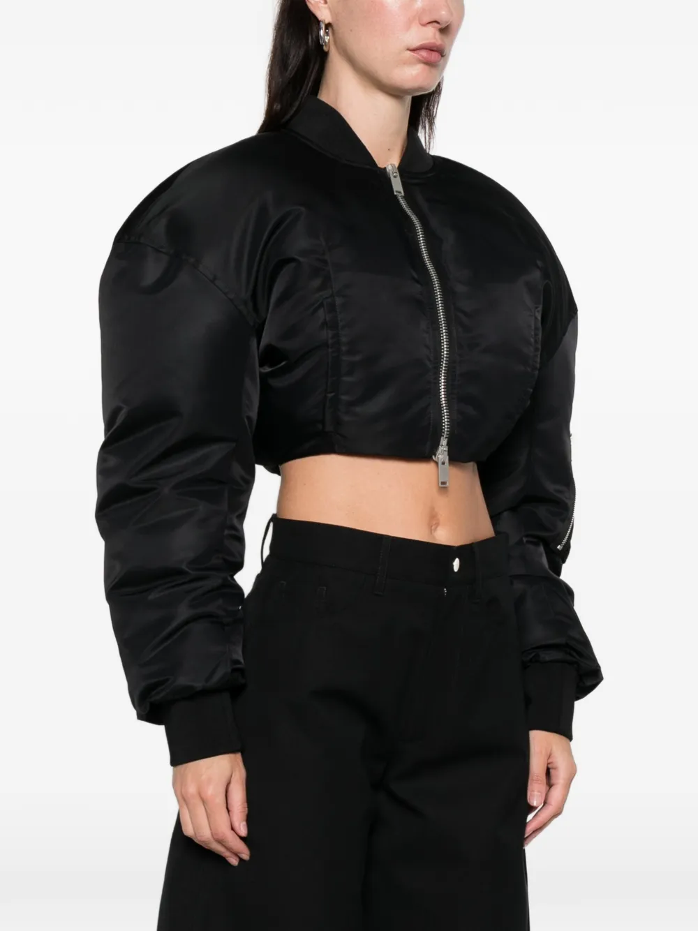 B1archive Zip-up Cropped Bomber Jacket In Black