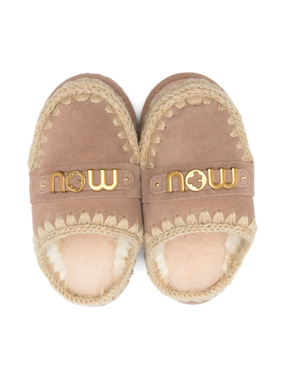 Mou Kids Slippers met logodetail Bruin