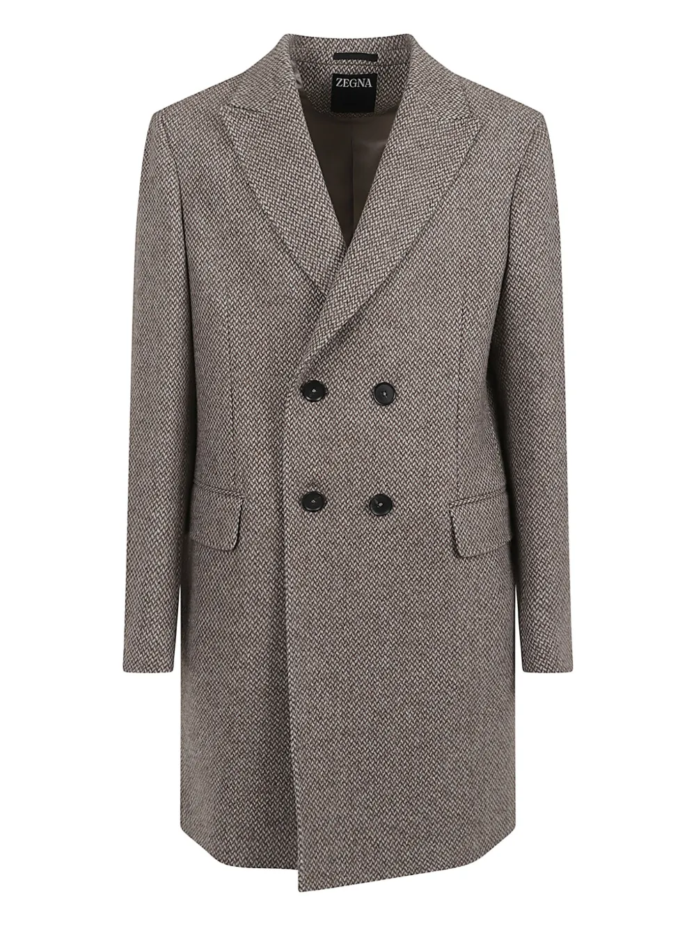 Zegna double-breasted herringbone-effect coat | Brown | Image 1