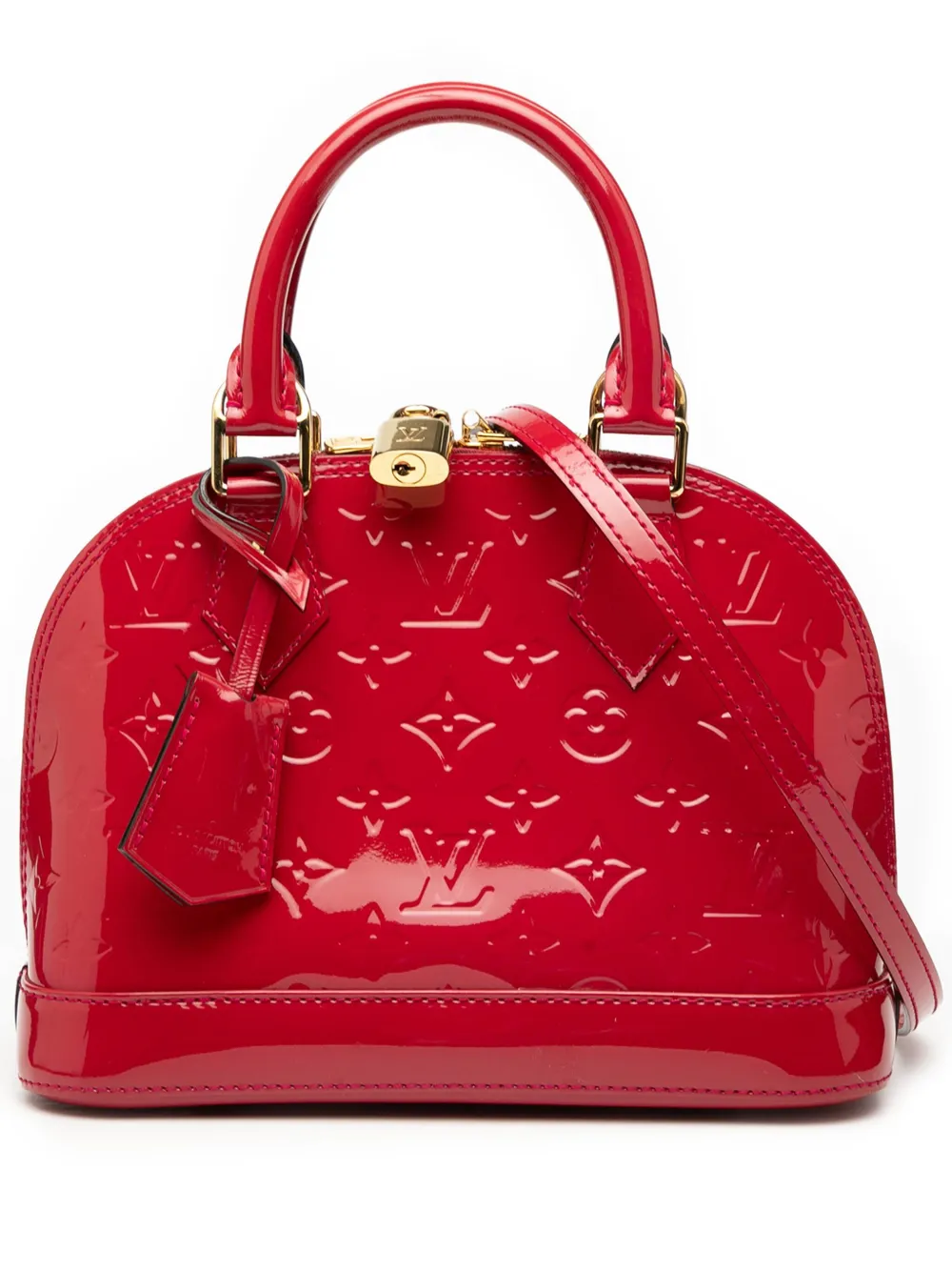 LOUIS VUITTON Pre-owned 2014 Monogram Vernis Alma Bb Satchel In Red