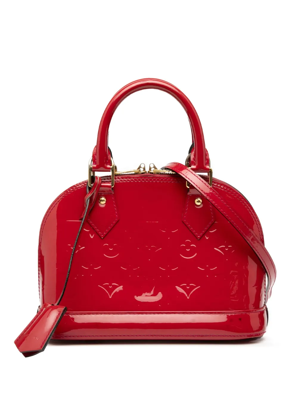 Pre-owned Louis Vuitton 2013 Monogram Vernis Alma Bb Satchel In Red