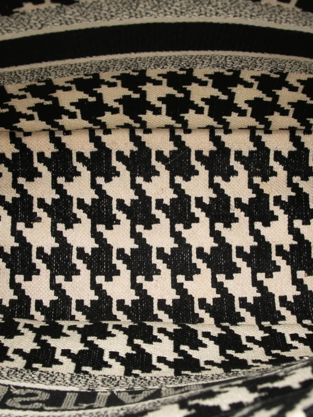 DIOR Pre-owned 2021 Medium Canvas Houndstooth Embroidered Book Tote Bag In Black