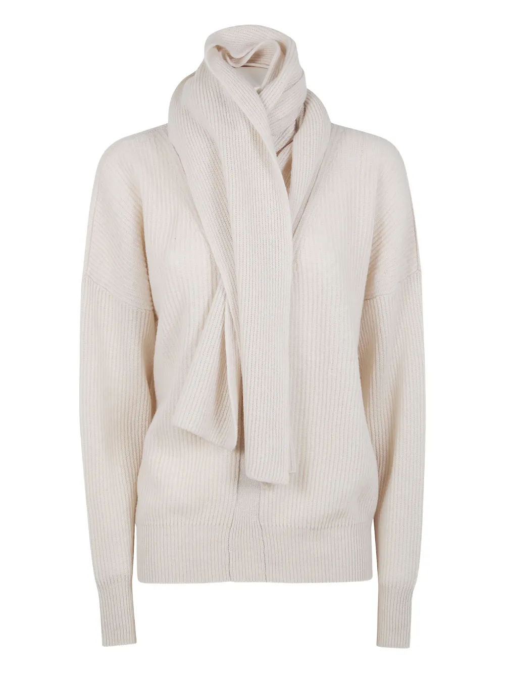 Liviana Conti Lasonne Ribbed Scarf Sweater In Neutral