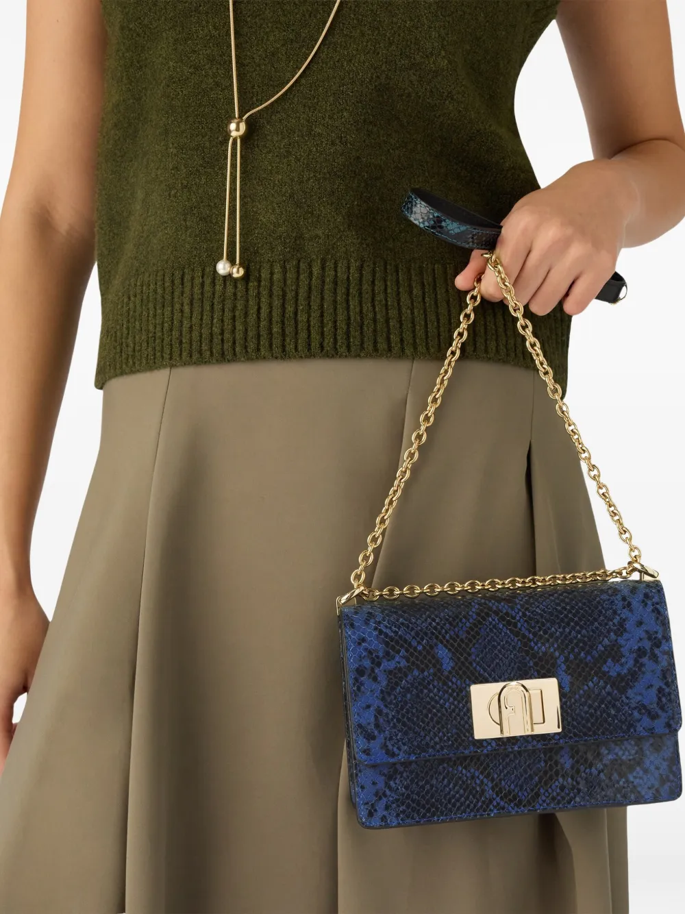 Furla Arco crossbodytas met pythonprint Blauw