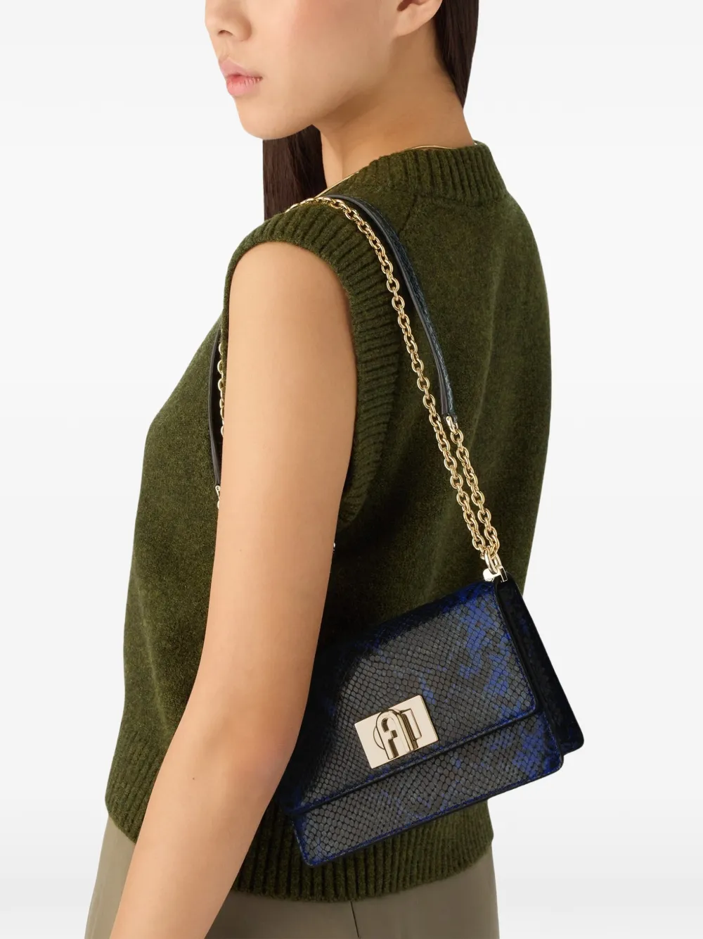 Furla Arco crossbodytas met pythonprint Blauw