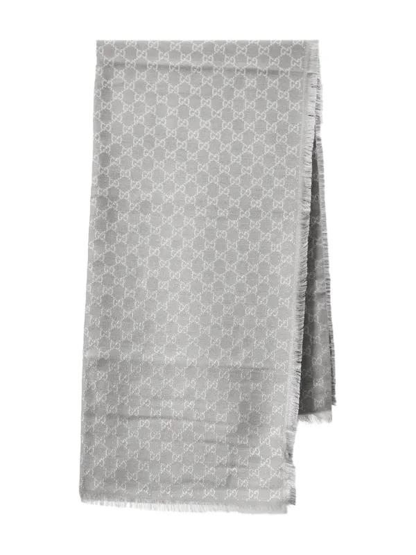 Gucci Printed Cotton Wool Lamé Shawl in Grey