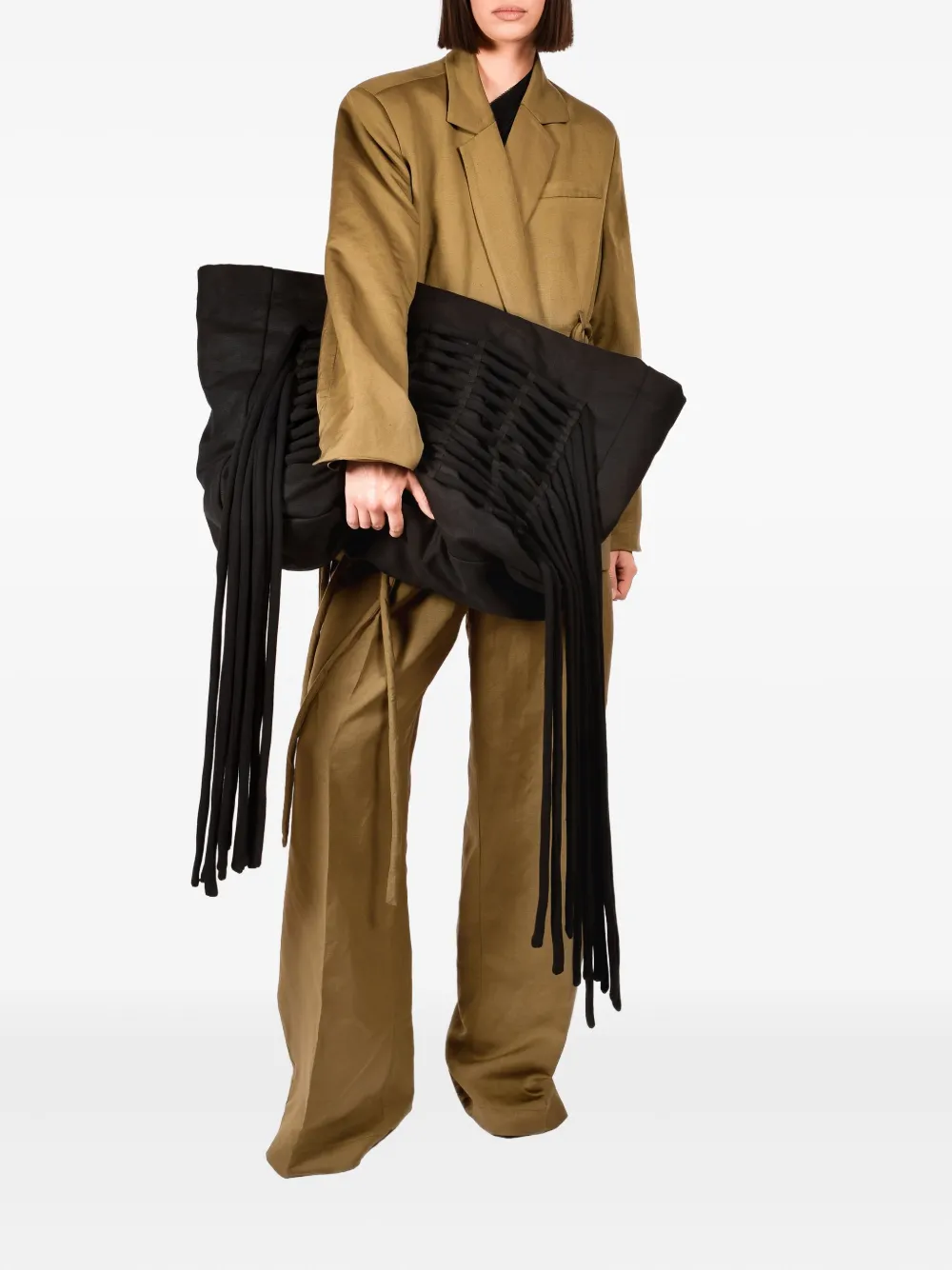 Ioana Ciolacu Grote shopper met franje - Zwart