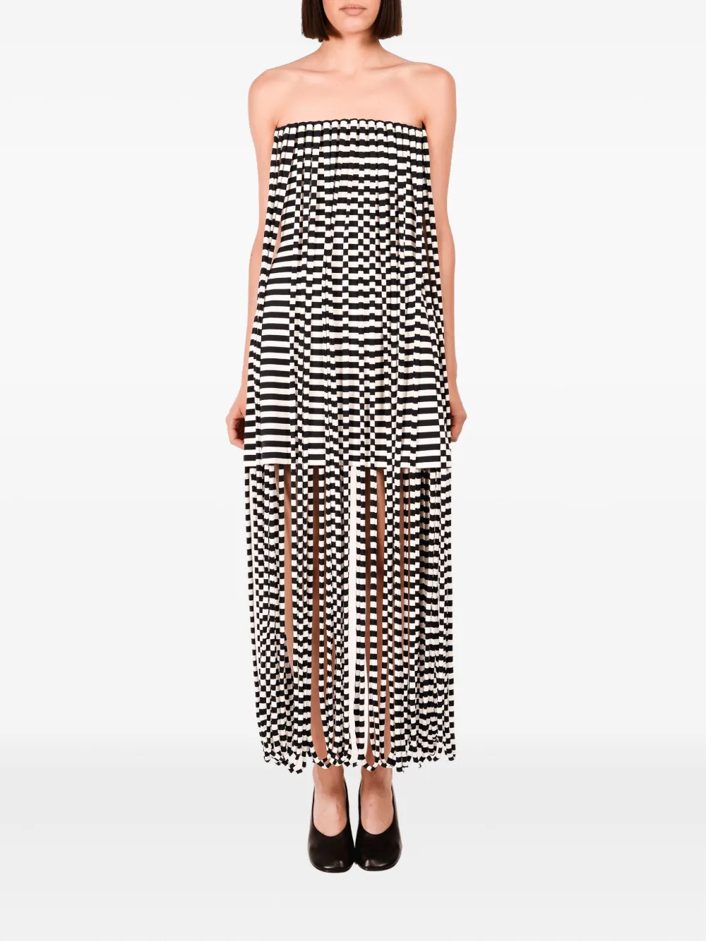 Ioana Ciolacu Gestreepte jurk met franje - Wit