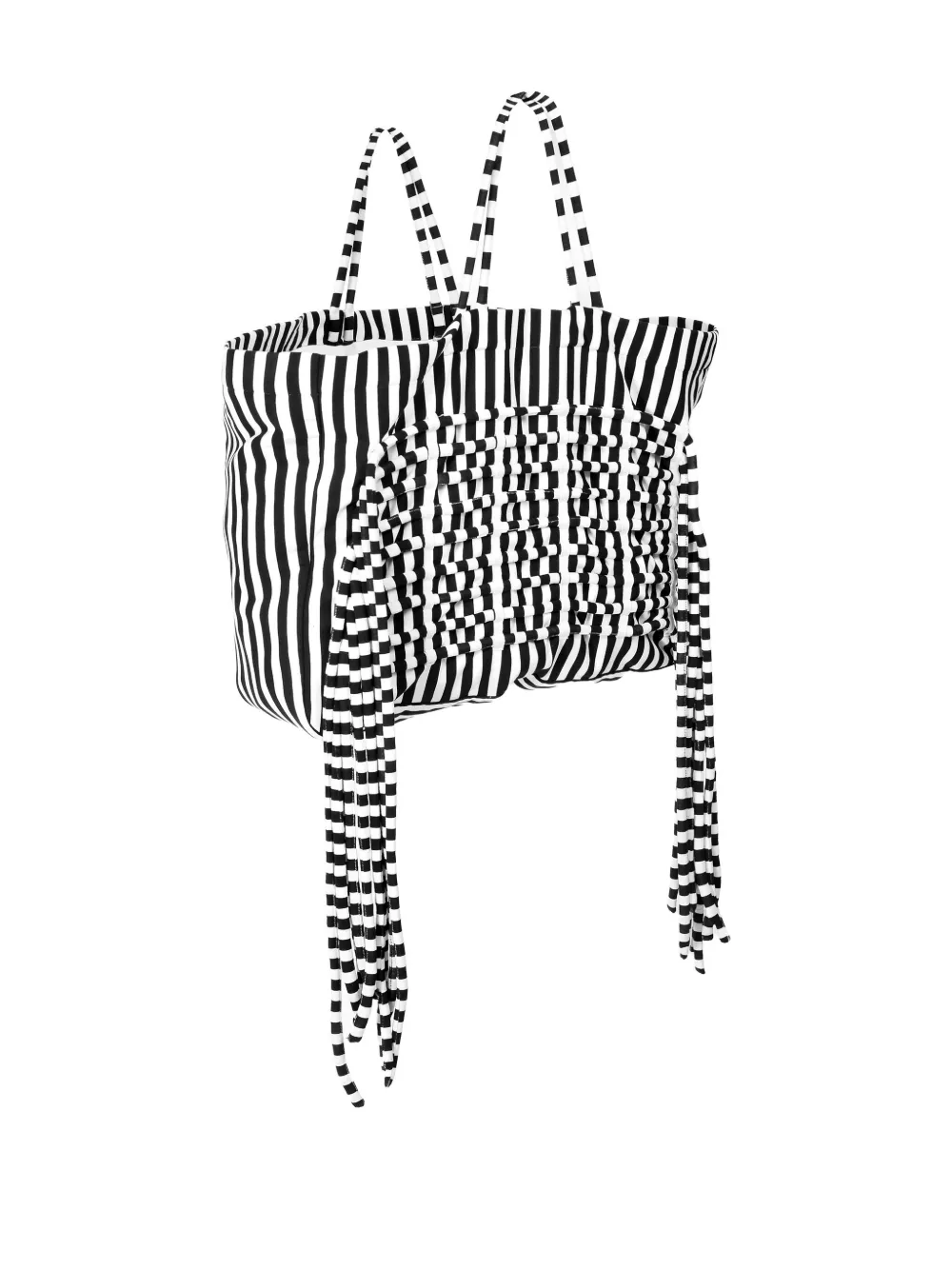 Ioana Ciolacu Striped Fringed Tote Bag In Black