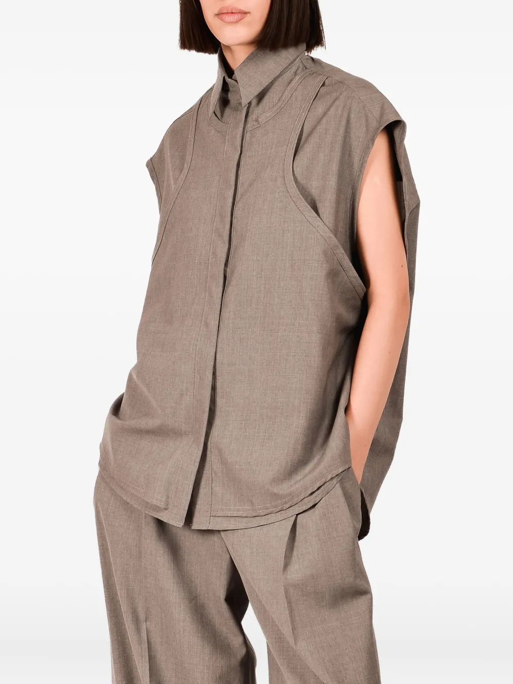 Ioana Ciolacu Sleeveless Panelled Shirt In Brown