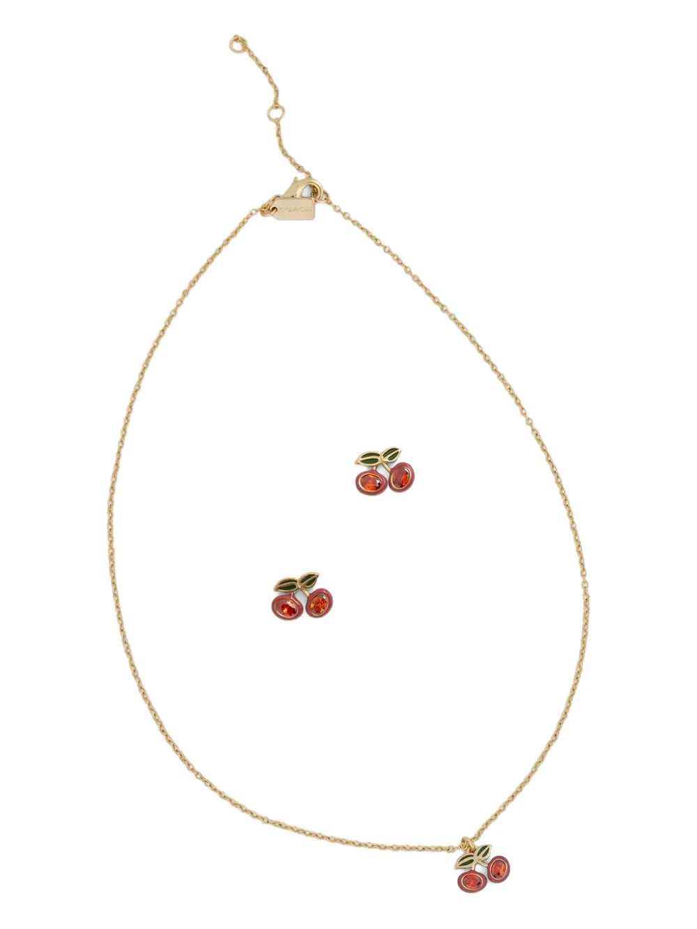 Coach Cherry-pendant Necklace And Earrings Set In Gold
