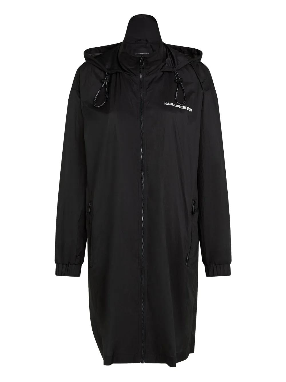 Karl Lagerfeld Hooded Packable Raincoat In Black
