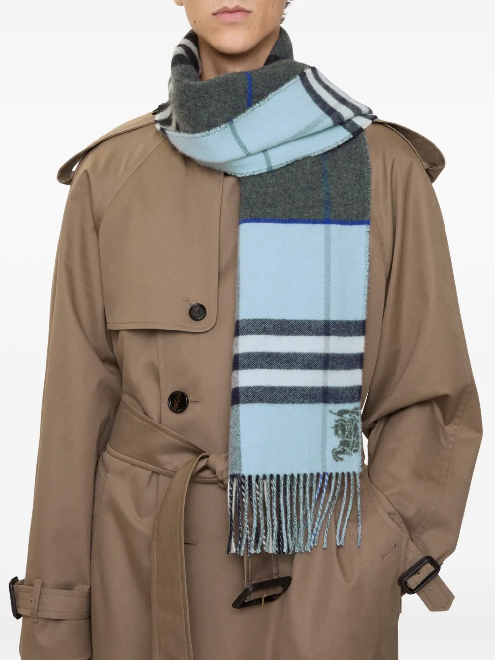 Burberry Checked Fringed Scarf In Gray