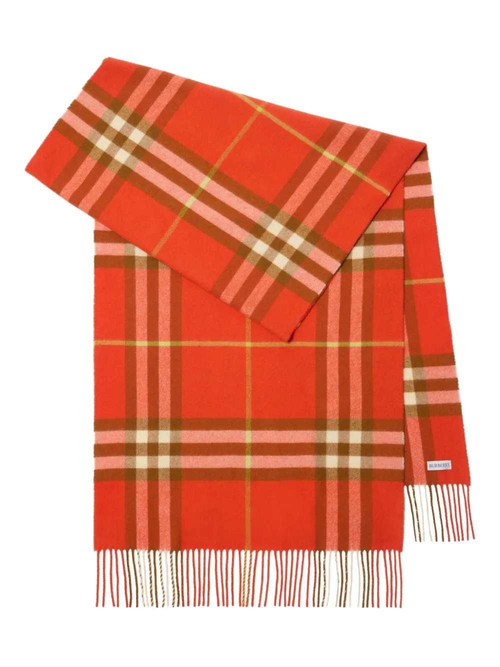Burberry Check-pattern Fringed Cashmere Scarf In Orange